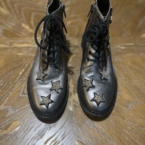 Star-Embellished Black Leather Boots